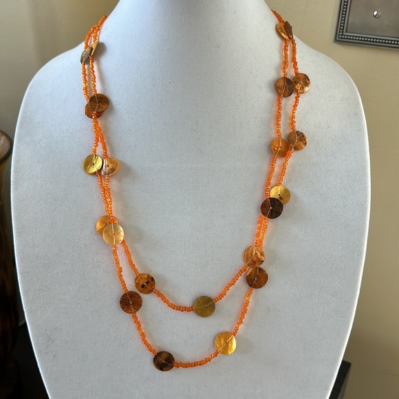 Long Beaded Boho Necklace with Capiz Shell Beads - Picture 1 of 6